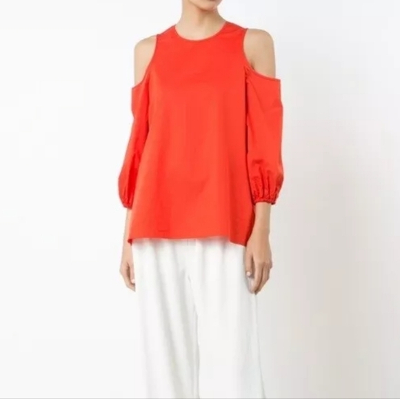 Tibi Red Col Shoulder Cotton Poplin long sleeve top size 10 - Picture 1 of 8